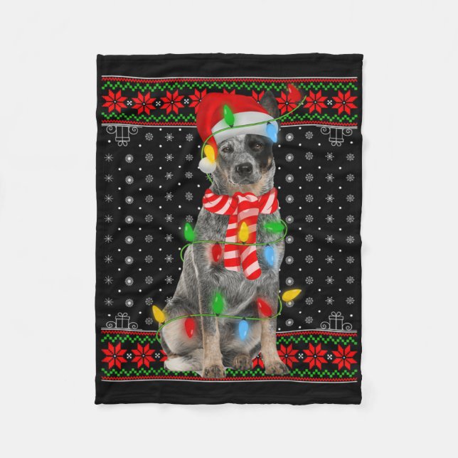 Cobertor De Velo Ugly Xmas Dog Lights Santa Hat Blue Heeler Dog Chr (Frente)