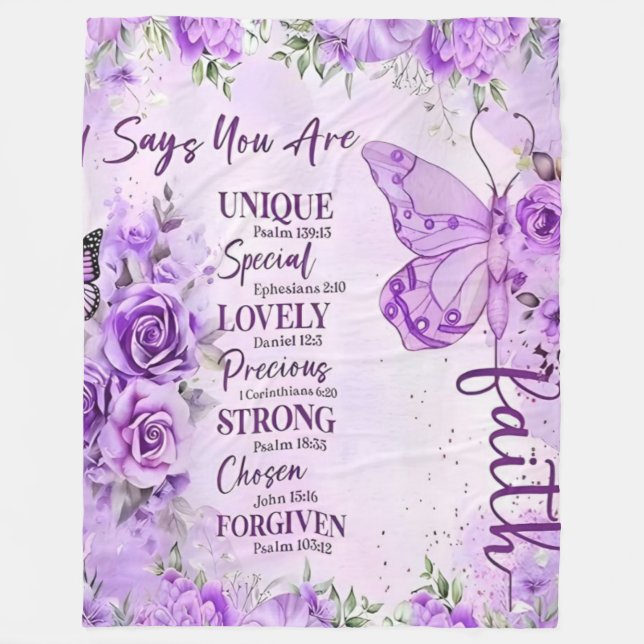 Cobertor De Velo Ultra-Soft Lavender Floral Faith Butterfly Design  (Frente)