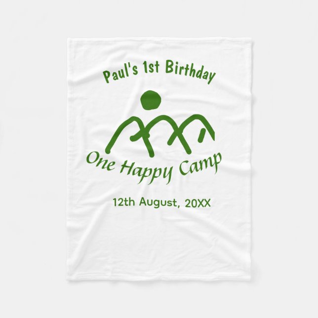 Cobertor De Velo Um acampamento feliz montanha verde sol aniversári (Frente)