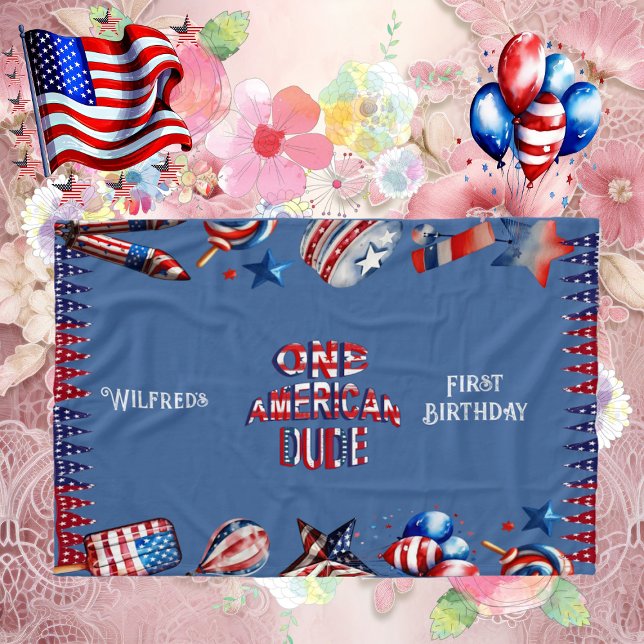 Cobertor De Velo Um americano 4 de julho Red White Blue Birthday (One American Dude 4 July Red White Blue Birthday Fleece Blanket)