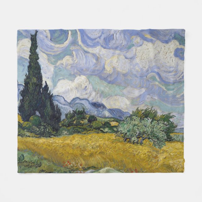 Cobertor De Velo Um Campo de Trigo com Ciprestes Van Gogh (Frente (Horizontal))