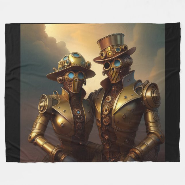 Cobertor De Velo Um Casal Robótico Steampunk Apaixonado (Frente (Horizontal))