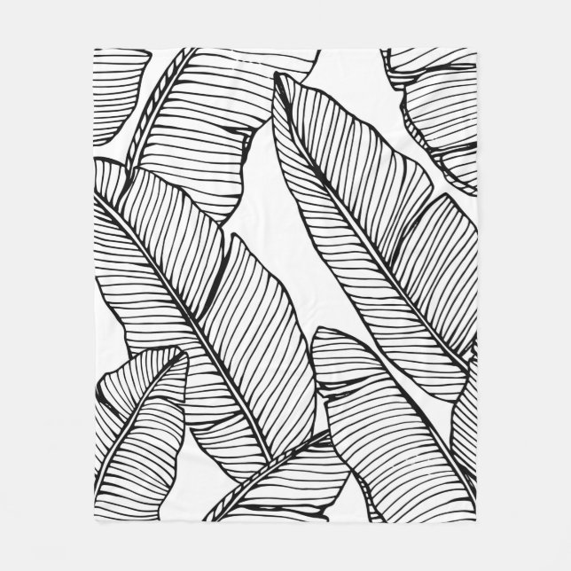Cobertor De Velo Um padrão de folha de bananeira sem costura. Preto (Frente)