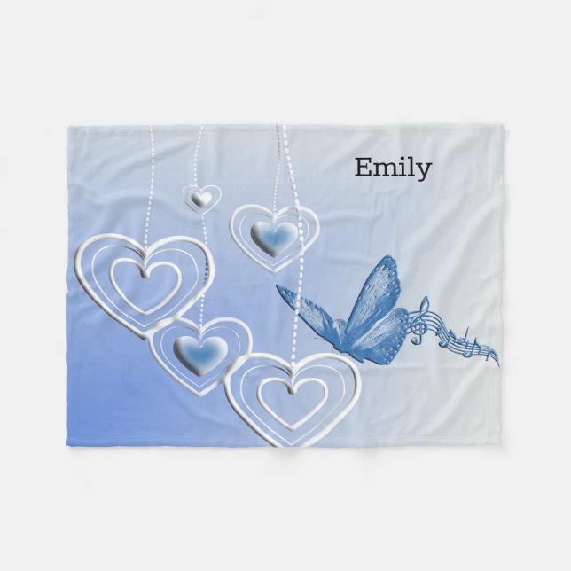 Cobertor De Velo Uma borboleta e corações (Frente (Horizontal))