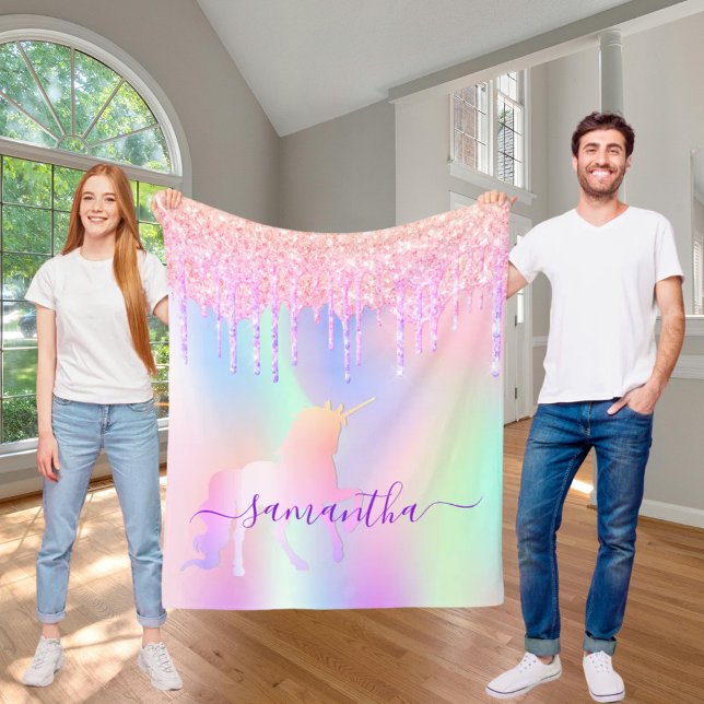 Cobertor De Velo Unicorn goteja menina holográfica rosa (Criador carregado)