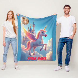 Cobertor De Velo unicórnio e castelo cor-de-rosa personalizado e fo