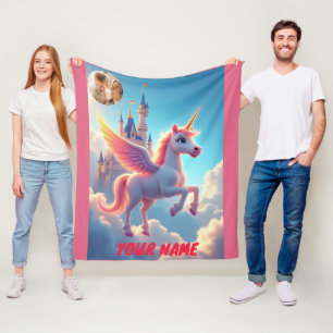 Cobertor De Velo unicórnio e castelo cor-de-rosa personalizado e fo