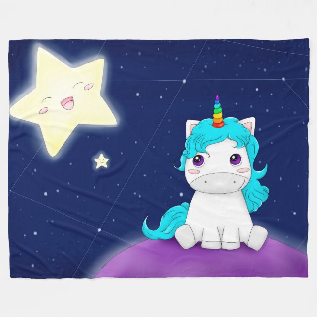 Cobertor De Velo Unicórnio e Estrelas Bonitos (Frente (Horizontal))