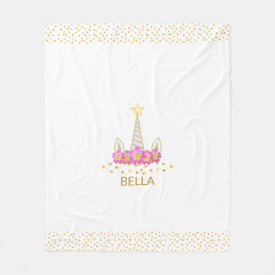 Cobertor De Velo Unicórnio, flores e ouro confete sobre velo branc