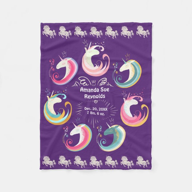 Cobertor De Velo Unicorns Baby Keepsasasak (Alterar Cores) (Frente)