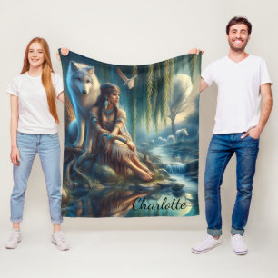Cobertor De Velo Unidade de índio nativo e lobo