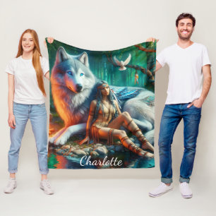 Cobertor De Velo Unidade de índios e lobos majestosos