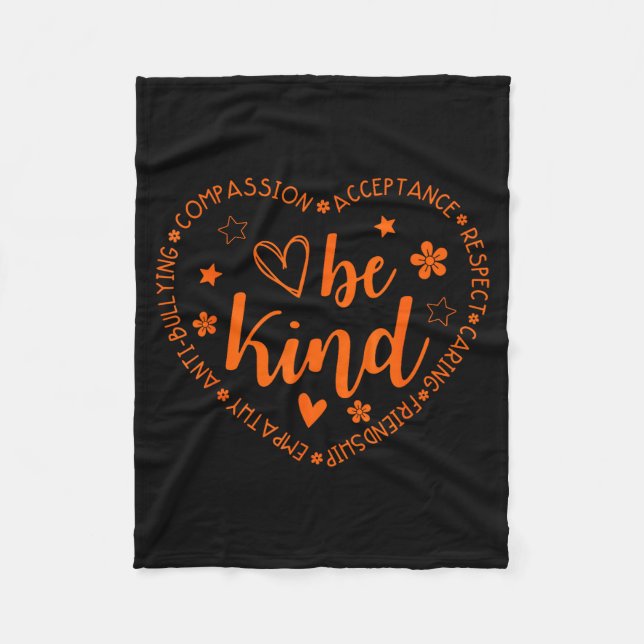 Cobertor De Velo Unity Day Be Kind Kindness Orange Anti Bullying Te (Frente)