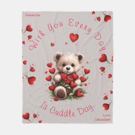 Cobertor De Velo Ursa de Pelúcia Corações Rosas Dia dos Namorados