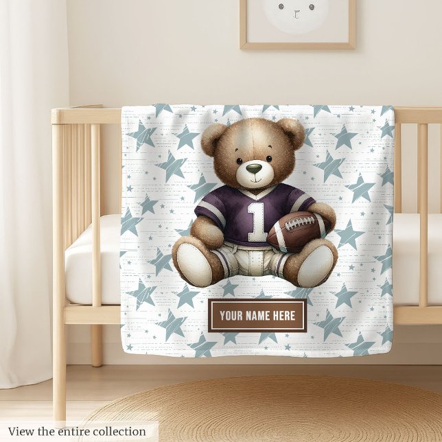 Cobertor De Velo Ursinho Americano de Futebol para Jovens Rapazes (Personalized American football teddy bear blanket, ideal boy birthday gift for newborns.)