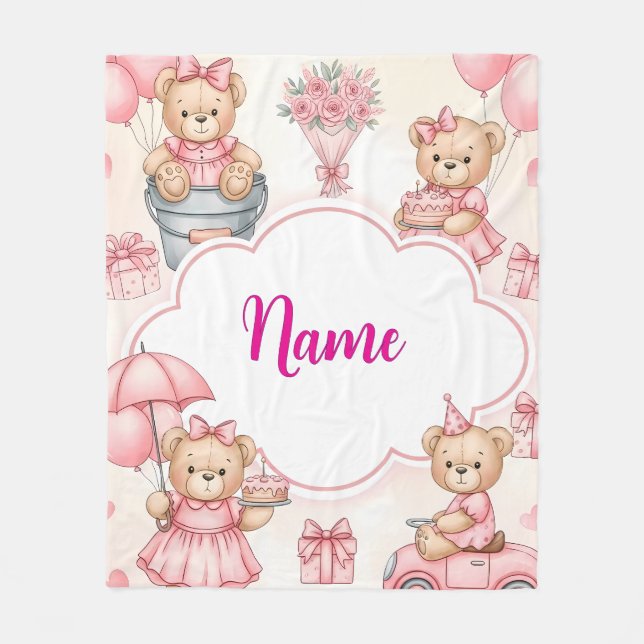 Cobertor De Velo Ursinho de Pelúcia Personalizado com Nome do Bebê (Frente)