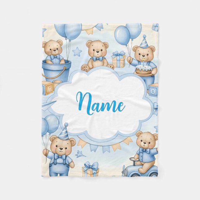 Cobertor De Velo Ursinho de Pelúcia Personalizado com Nome do Bebê (Frente)