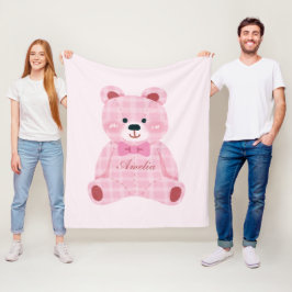 Cobertor De Velo Ursinho Gingham Rosa