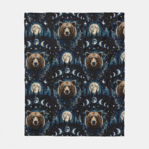 Cobertor De Velo Urso ao Luar Padrão Aquarela Floresta Celestial