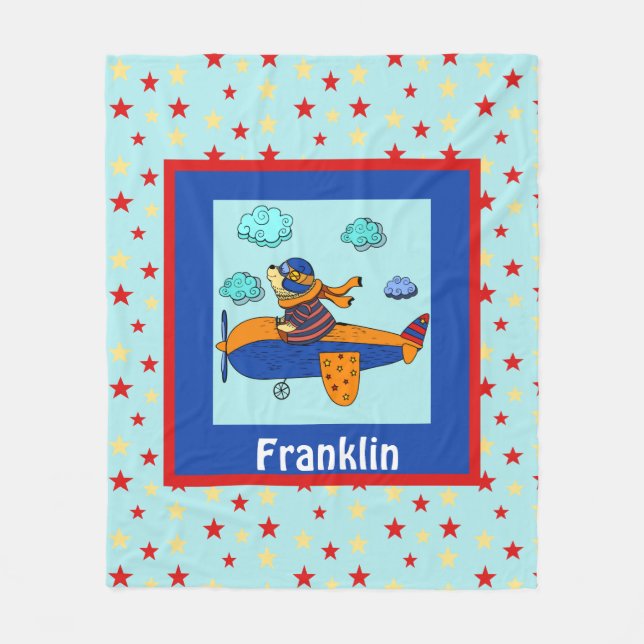 Cobertor De Velo Urso Aviador, Criança Personalizada Bonita (Frente)