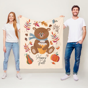 Cobertor De Velo Urso bebê outono fofo com mel e texto personalizad