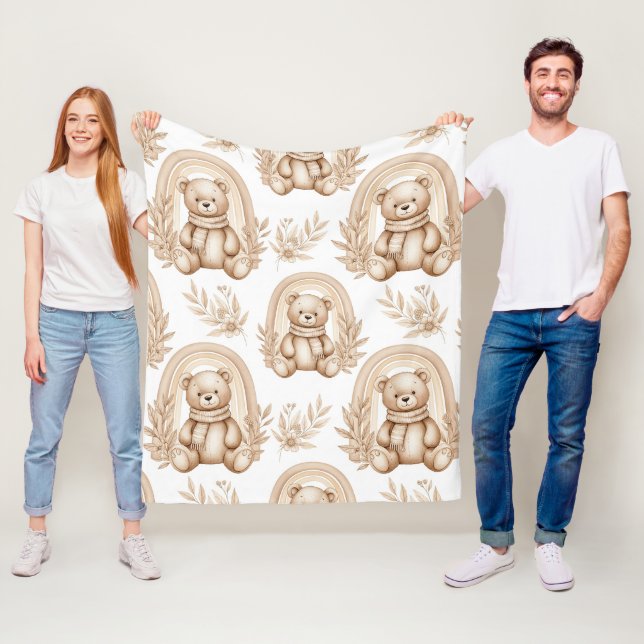 Cobertor De Velo Urso Boho Arco-íris Floral Neutro (In Situ)