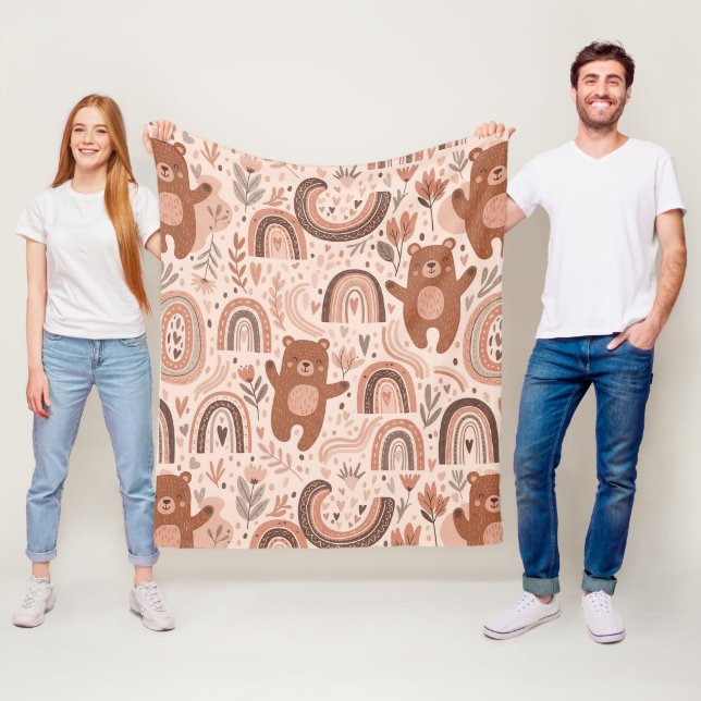 Cobertor De Velo Urso Boho Arco-íris Marrom Bege Blush (In Situ)