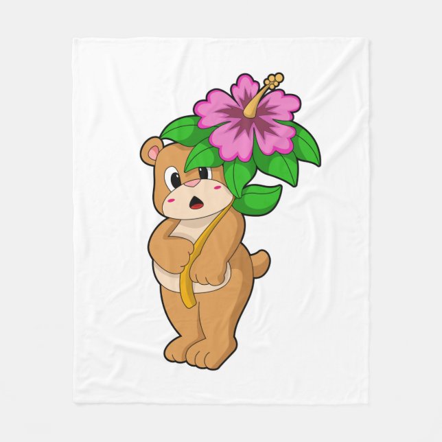Cobertor De Velo Urso com Flor Hibiscus (Frente)
