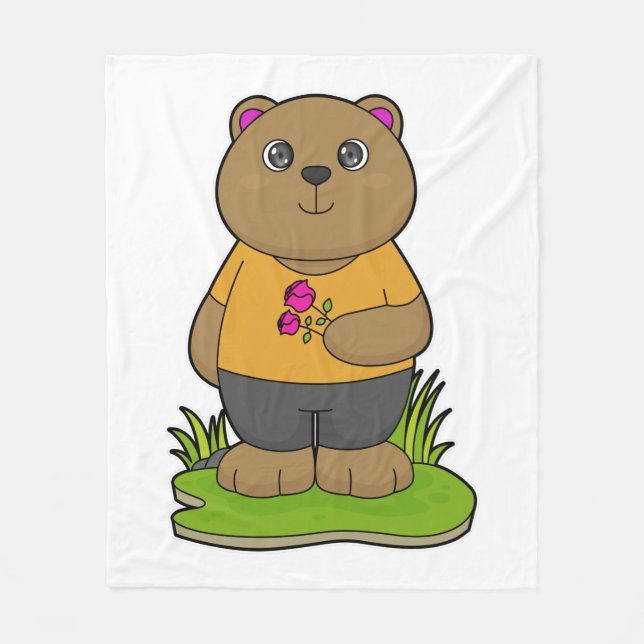 Cobertor De Velo Urso com Flores (Frente)