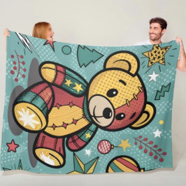 Cobertor De Velo Urso de Natal em Patchwork Caprichoso