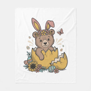 Cobertor De Velo Urso de Páscoa Fofo em Ovo Rachado Vetor Vintage_1