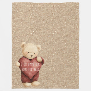 Cobertor De Velo Urso de Pelúcia Coração Vermelho Brilho Dourado