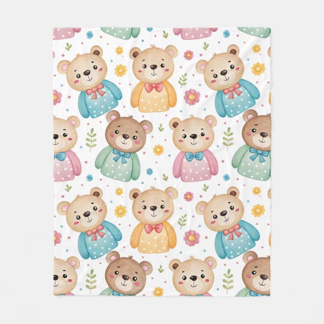 Cobertor De Velo Urso de pelúcia e flores (Frente)