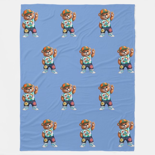 Cobertor De Velo Urso de Teddy com roupa pacífica ocasional 1 (Frente)
