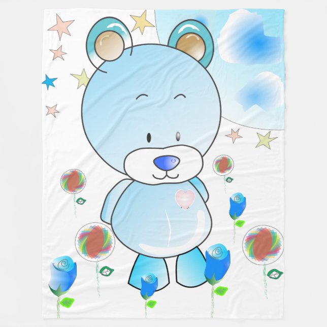 Cobertor De Velo Urso de Teddy e Estrelas (Frente)