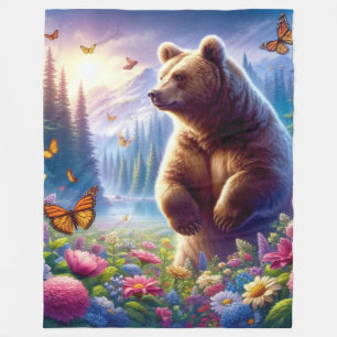 Cobertor De Velo Urso e borboletas bonitos e coloridos
