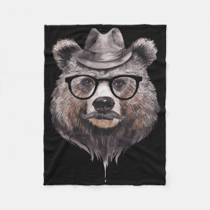 Cobertor De Velo Urso Engraçado Com Chapéu E Óculos Para Amante De