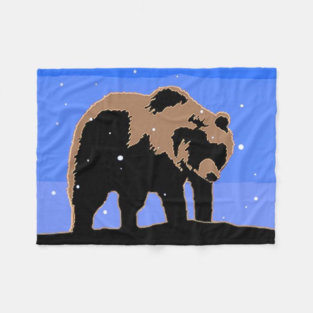 Cobertor De Velo Urso Grizzly no inverno - Arte original sobre a vi (Frente (Horizontal))
