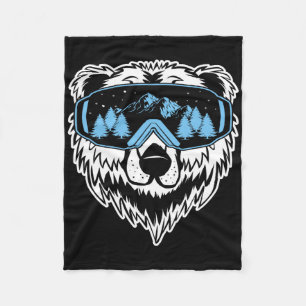 Cobertor De Velo Urso Grizzly Óculos de Neve Esquiando Neve Inverno