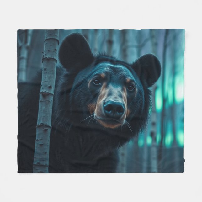 Cobertor De Velo Urso Negro e Arte Aurora (Frente (Horizontal))