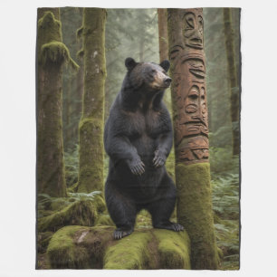 Cobertor De Velo Urso Negro e Arte da Vida Selvagem Totem Polos