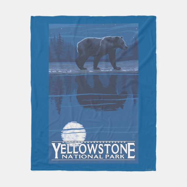 Cobertor De Velo Urso no luar - parque nacional de Yellowstone (Frente)