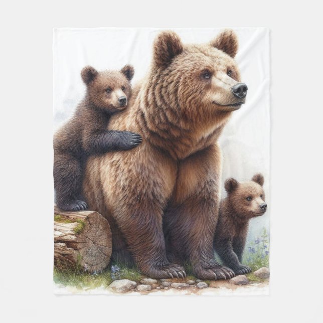 Cobertor De Velo Urso Pardo com Dois Filhotes (Frente)