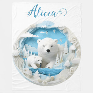 Cobertor De Velo Urso Polar com Oceano Ártico Cub White Winter