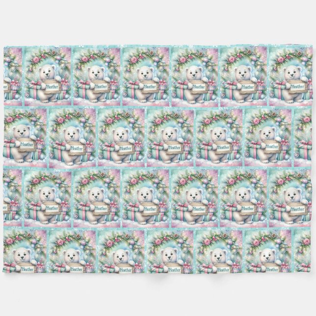 Cobertor De Velo Urso Polar Doce Personalizar Nome Natal  (Criador carregado)