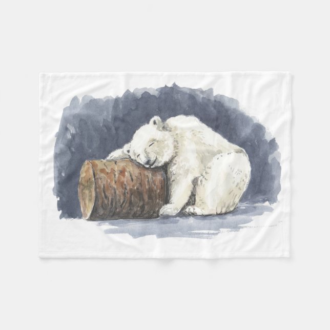 Cobertor De Velo Urso polar dormindo, arte aquarela (Frente (Horizontal))