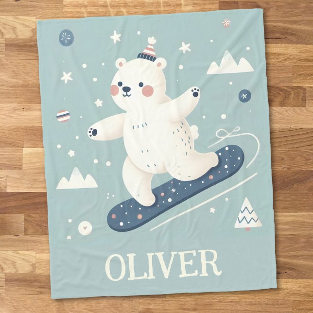 Cobertor De Velo Urso Polar Fofo Andando de Snowboard  (Criador carregado)