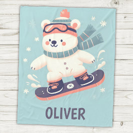 Cobertor De Velo Urso Polar Fofo em Snowboard Personalizado