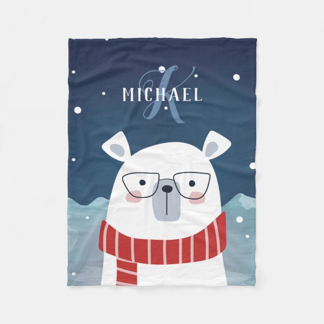 Cobertor De Velo Urso Polar Respeitado | Monograma (Frente)