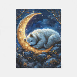 Cobertor De Velo Urso Polar Sonhando em uma Lua Crescente Radiante